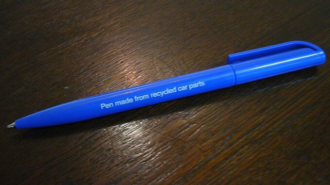 Pen made from recycled car parts