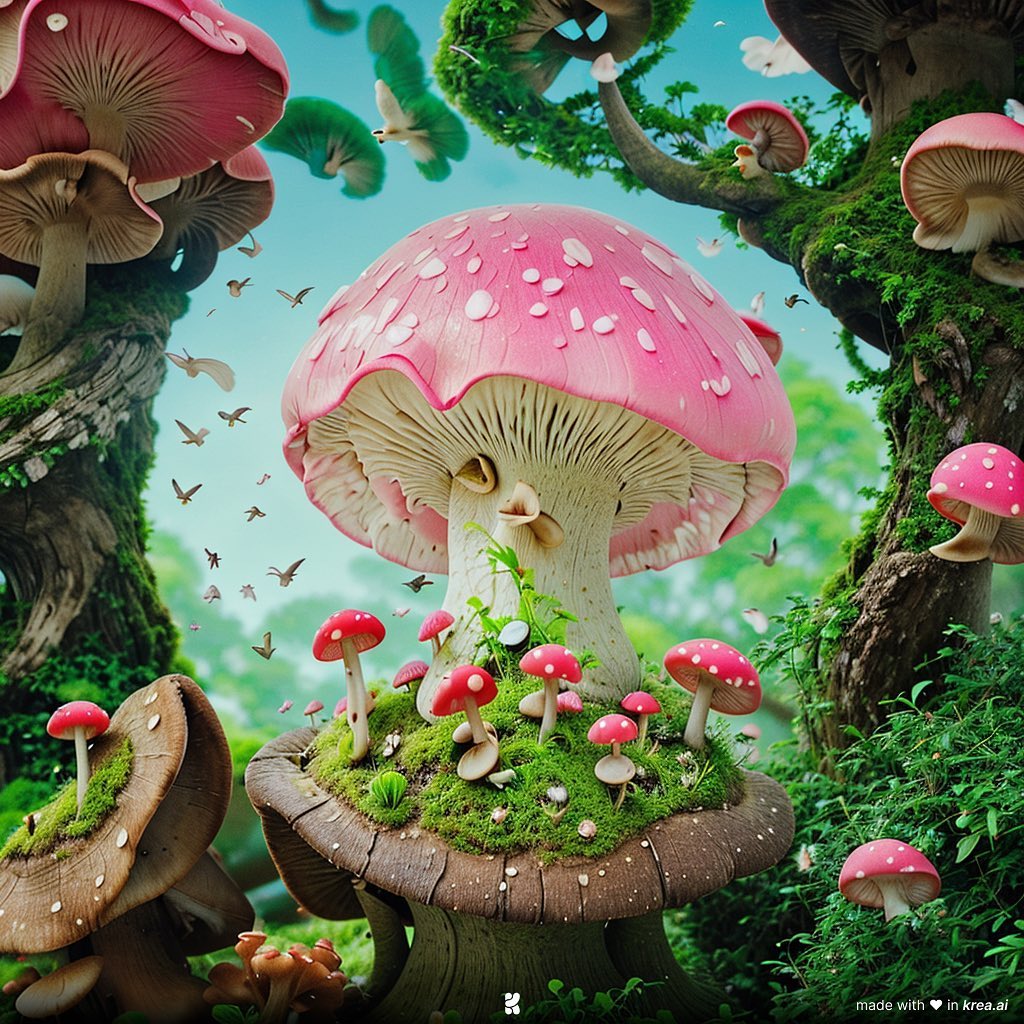 Fantasy pink mushrooms