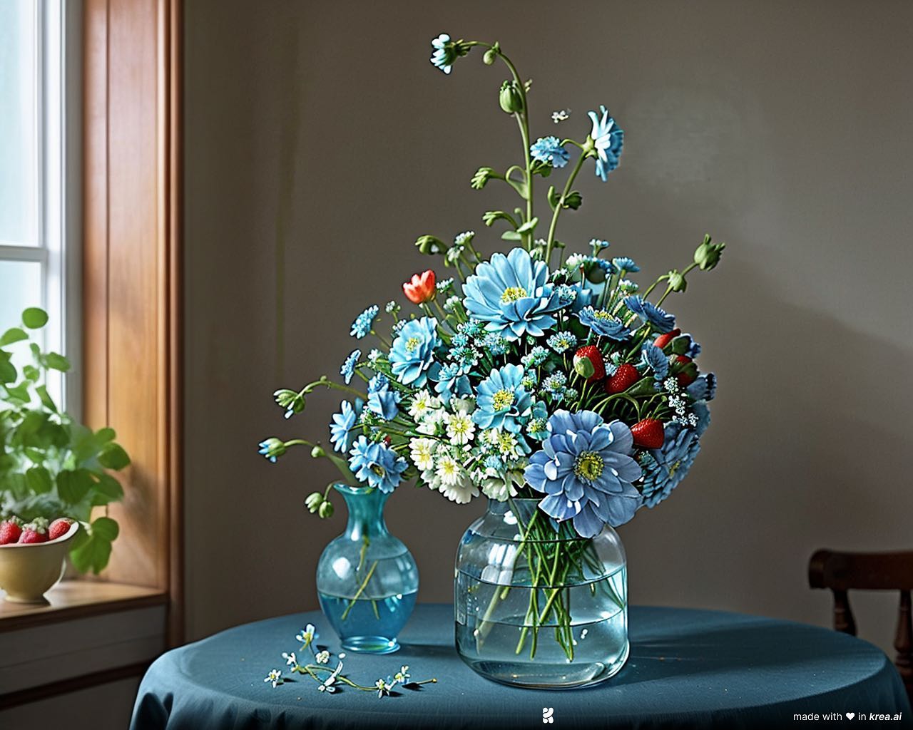 Flowers and strawberries