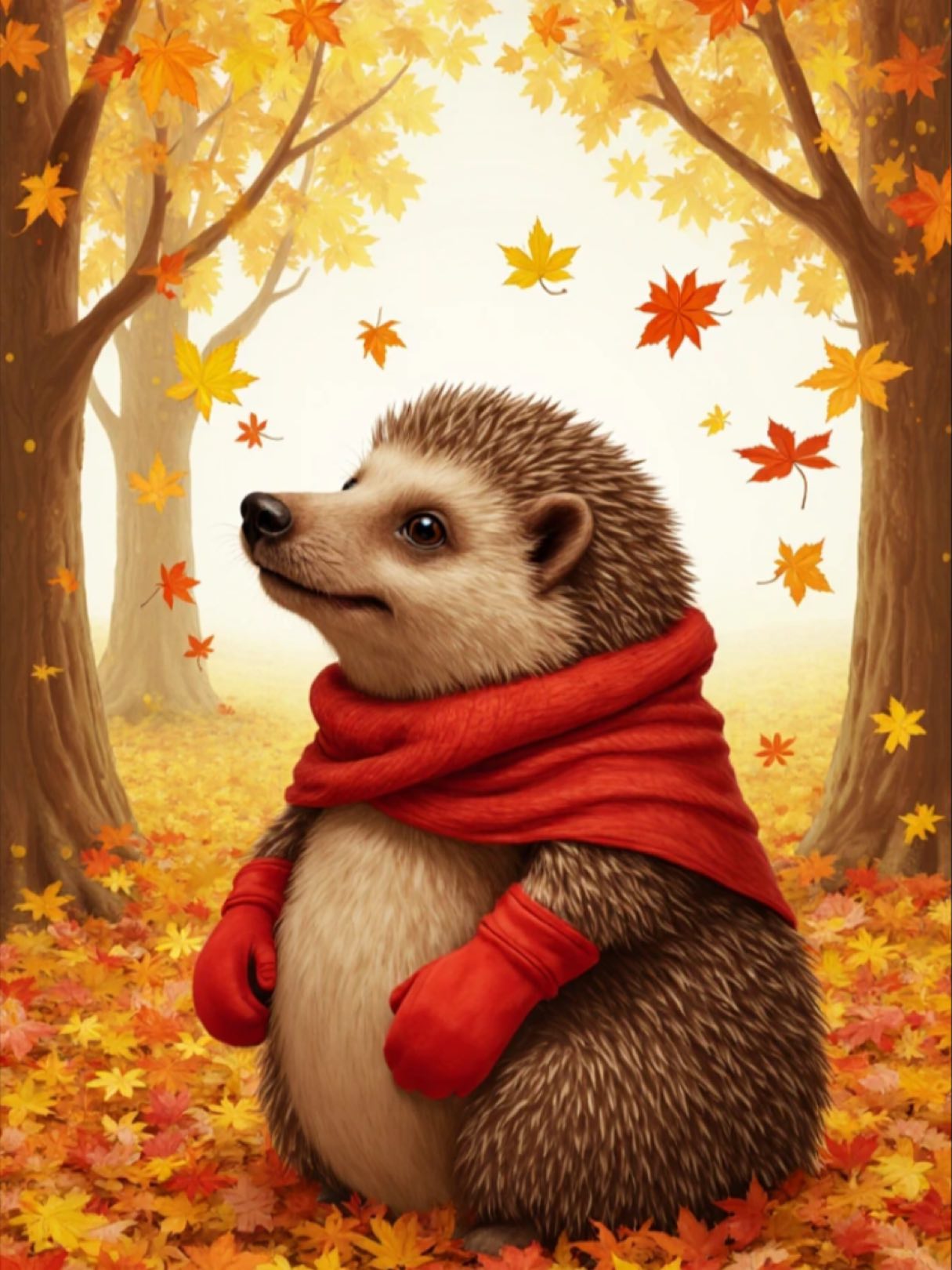 Late autumn scenery with a hedgehog