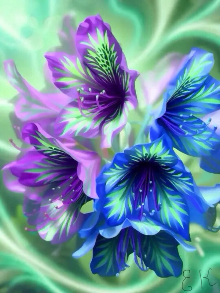Fantasy blue and purple flowers